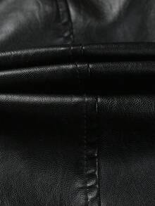 Y2K Grunge Black Faux Leather Moto Jacket For Women, Lapel Collar With Zipper Detail, Slim Fit PU Biker Coat, Edgy Streetwear Essential, Four-Season Outerwear For Daily & Weekend Looks - 黑色 - 查看 10