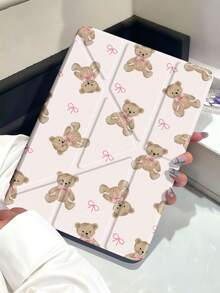 可爱小熊蝴蝶结图案平板电脑保护套，兼容苹果Air 11英寸M3（2025款）/M2（2024款）、Air第五代（2022款）、（A16）11英寸第十一代（2025款），也兼容三星Galaxy Tab平板电脑和Kindle Paperwhite第十二代（2024款）。透明背壳，时尚图案保护套，支持自动睡眠/唤醒功能，配备气囊保护，适合作为礼物或办公使用。 - 彩色 - 查看 3