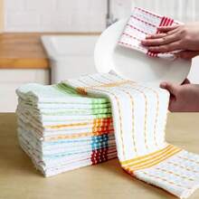 4pcs/Set Minimalist Plaid Woven Striped Dishcloths, Household Stain Removal Rags, Kitchen Absorbent Cleaning Cloth Set - Multicolor - View 1