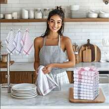 4pcs/Set Minimalist Plaid Woven Striped Dishcloths, Household Stain Removal Rags, Kitchen Absorbent Cleaning Cloth Set - Multicolor - View 3