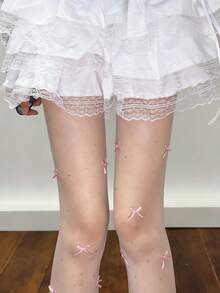 1 Pair Women's Rhinestone Bow Tie Stockings, Sheer Tights, Lolita Thin Skin-Friendly Pantyhose, Suitable For Cute JK Lolita Girl Outfits - Multicolor - View 8