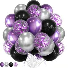 50 piezas de globos metálicos morados y plateados, globos morados y negros de 10 pulgadas con cintas moradas, adecuados para cumpleaños de niña, despedida de soltera, compromiso, ducha nupcial, decoración de fiesta de aniversario de boda - Multicolor - Ver 1