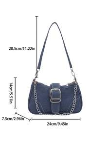 Bolso cruzado de mezclilla y lona de moda, bolso de cadena elegante para debajo del brazo para mujeres - Azul - Ver 6