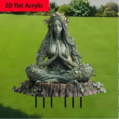 Mother Earth 2D Acrylic Garden Stakes - Artistic Outdoor Decor For Yard, Lawn And Gardening | No Power Required