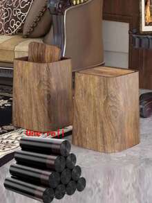 1pc 12L Retro Square Wooden Texture Trash Can - Round Wooden Texture Garbage Bin - Plastic Lid Open Trash Can For Home And Office, Office Waste Bin, Modern Cleanliness. Ramadan Eid Al-Fitr Special Offer - Multiple Styles - View 6