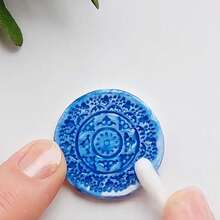 3厘米圆形粘土切割器曼陀罗纹理粘土印章块陶艺陶瓷压花印章，适用于聚合物粘土压印艺术爱好工具 - 紅色 - 查看 3