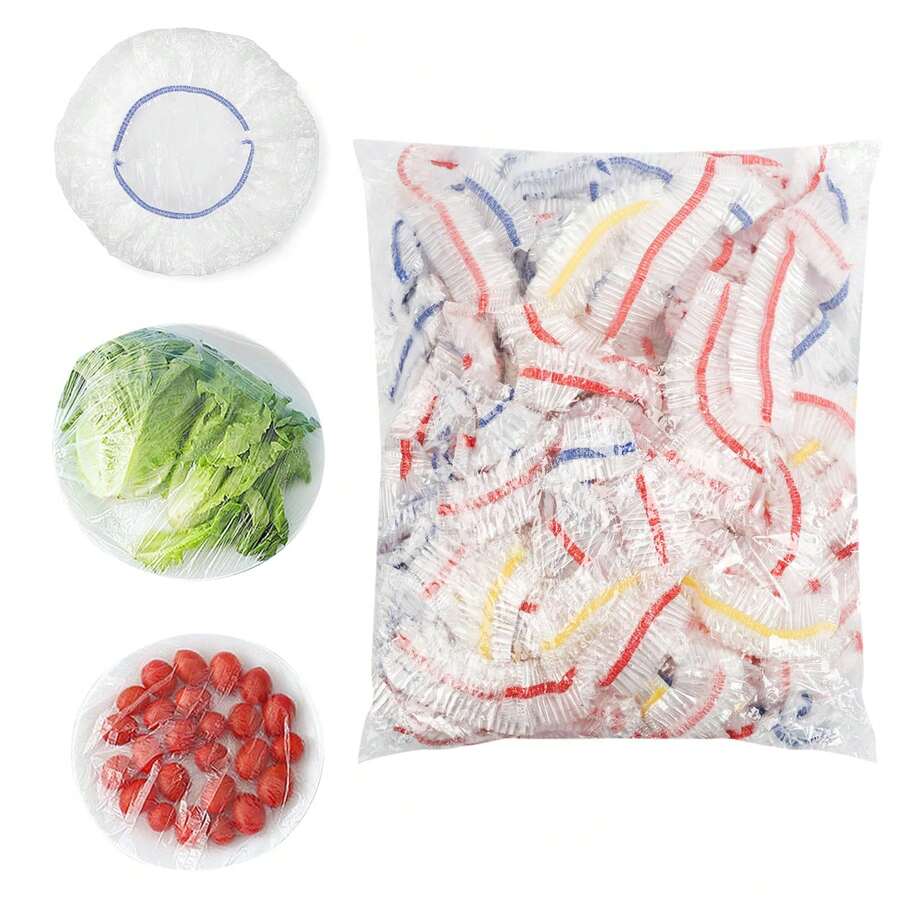 100Pcs Colorful Elastic Food Covers, Reusable Stretch Plastic Bowl Lids, Shower Cap Design For Kitchen Fridge Food Storage & Shoe Protection, Universal Fit For Plates/Cans/Cups