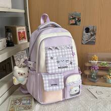 New Stylish Fresh Sweet Plaid Backpack, Large Capacity Lightweight Casual Daypack For Girls - A - View 16