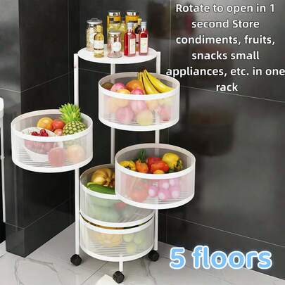 [Hot-] Gmbin 5-Tier Rotating Storage Rack - Easy Assembly, Multi-Use For Kitchen, Living Room, Garage & More - Durable Metal Organizer For Fruits, Vegetables & Essentials
