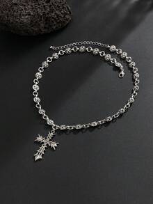 1件哥特风吊坠项链，男女皆宜情侣款，韩式朋克风长项链，Y2K风格颈饰，礼物 - 復古銀色 - 查看 4