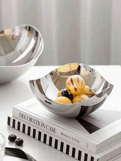 1pc Modern Luxury Metal Stainless Steel Fruit Plate, High-End Stainless Steel Fruit Storage Plate, Petal-Shaped Design Fruit Plate, Suitable For Living Room, Dining Room, Dessert Shop, Wedding, Party