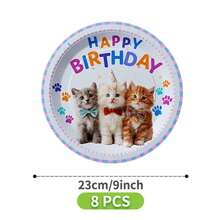 49/25/8pcs Assiettes, serviettes et gobelets jetables mignons avec motif chat pour anniversaire, ensemble de fournitures de fête jetables, convient pour 8 invités, assiettes en papier jetables, vaisselle de table de fête convenant pour anniversaire, mariage, fête à thème, pique-nique familial - Multicolore - Voir 10