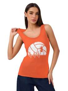 Women's Tank Top T-Shirt, A Fun Volleyball Heartbeat Volleyball Player Set Soft And Comfortable, Suitable For Daily Use, Home Life, Fitness And Sports Activities. - trái cam - Xem 1