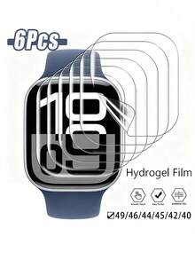 4 件装 Apple Watch 屏幕保护膜适用于新款 Apple Watch 系列 10、38/40/41/42/45/49 毫米防爆曲面全覆盖软膜，碳纤维黑边 - 黑色 - 查看 2