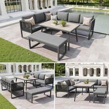 Garden Furniture Set With High-Quality Seat And Back Cushions, Garden Lounge Chairs For 6 To 8 People, Hand-Woven PE Rattan Sofa Set, Weather-Resistant, Grey - Grey - View 4