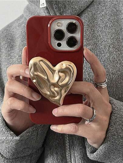 奢华不对称心形手机支架 - 兼容三星及通用机型，闪亮手机装饰，男女皆宜，完美礼物