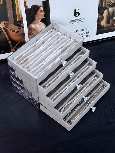 1pc Multi-Functional Jewelry Box, 1/3/5 Tier Necklace Storage Box, Drawer Style Jewelry Organizer For Earrings, Rings, Necklaces, Bracelets, Suitable For Jewelry Stores And Daily Use, Large Capacity, Ideal Gift For Women And Girls