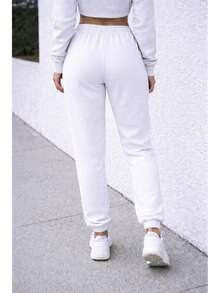 Women's Comfortable Jogger Sweatpants For Winter, Plain - 白色 - 查看 2