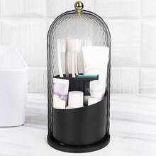 QIYVLOS Toothbrush Holders With Sliding Lid, Rotating 3 Slots Bathroom Organizer Countertop, Tooth Brush Toothpaste Holder Bathroom Counter Stand Caddy For Vanity Makeup Brushes Holder (Black) - ColorA - 查看 1