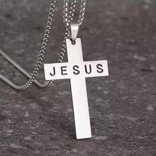 Stainless Steel "JESUS" Hollow Cross Necklace | Unisex Christian Faith Accessory | Fade-Resistant Durable Jewelry - Gold - View 4