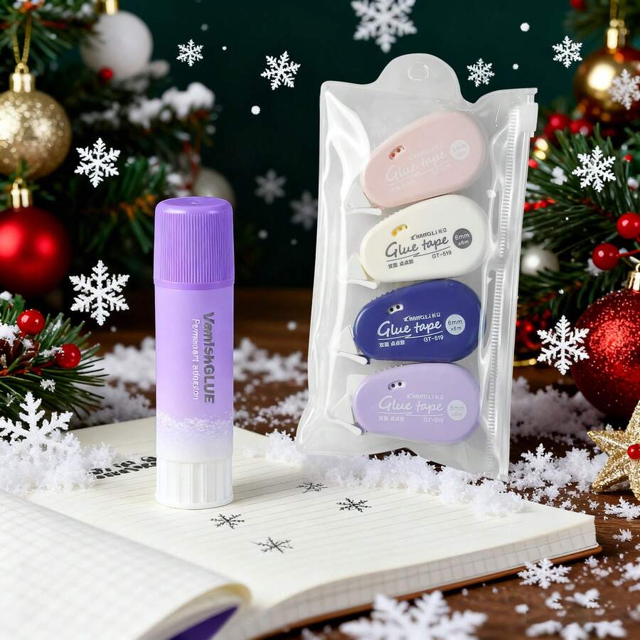 WQN 2pcs 9g Gradient Purple Solid Glue Sticks, 4pcs Attractive Double-Sided Dot Glue, 1pc Cute Cartoon Stickers, Study And Office Supplies Set For Back-To-School Season - Sets - View 1