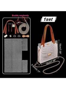 1 Set Kit de herramientas de red de plástico tejido, incluye hebilla de metal, correa de PU, accesorios para bolsas DIY, herramientas de tejido, tejido fácil, regalo del Día de la Madre, kit de herramientas artesanales para el hogar, materiales para bolsas hechas a mano - Multicolor - Ver 11