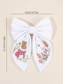 1件可愛刺繡兔子蝴蝶結髮夾，女孩用優雅粉色兔耳大白色蝴蝶結髮飾，適合日常、學校、派對的頭飾髮飾 - 彩色 - 查看 6