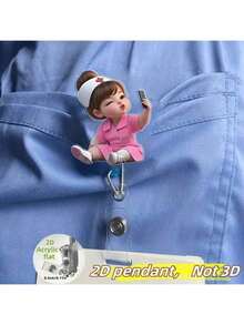 [2D Flat] 1 chiếc Giá đỡ thẻ tên rút gọn chủ đề y tá dễ thương kèm kẹp ID - Cuộn thẻ tên nhân viên y tế bằng acrylic dành cho bác sĩ, y tá điều dưỡng (RN, LPN) - Hoàn hảo cho công việc bệnh viện, quà tặng ngày lễ, lễ kỷ niệm Ngày Độc lập, phụ kiện y tá cho công việc, sinh viên, trở lại trường học, đồ dùng học tập, văn phòng phẩm, phụ kiện, quà tặng cho bé gái, quà tặng nhóm, phụ kiện cho bé gái - Màu Hồng Tươi - Xem 1