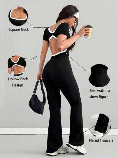 Mono de mujer AITYI Studio, bien ajustado, casual, de moda, sexy, minimalista, de corte slim, para exteriores y calle Y2K, adecuado para graduación, vuelta al colegio, Navidad, Año Nuevo, Acción de Gracias, otoño/invierno, mono de punto de manga corta elástico