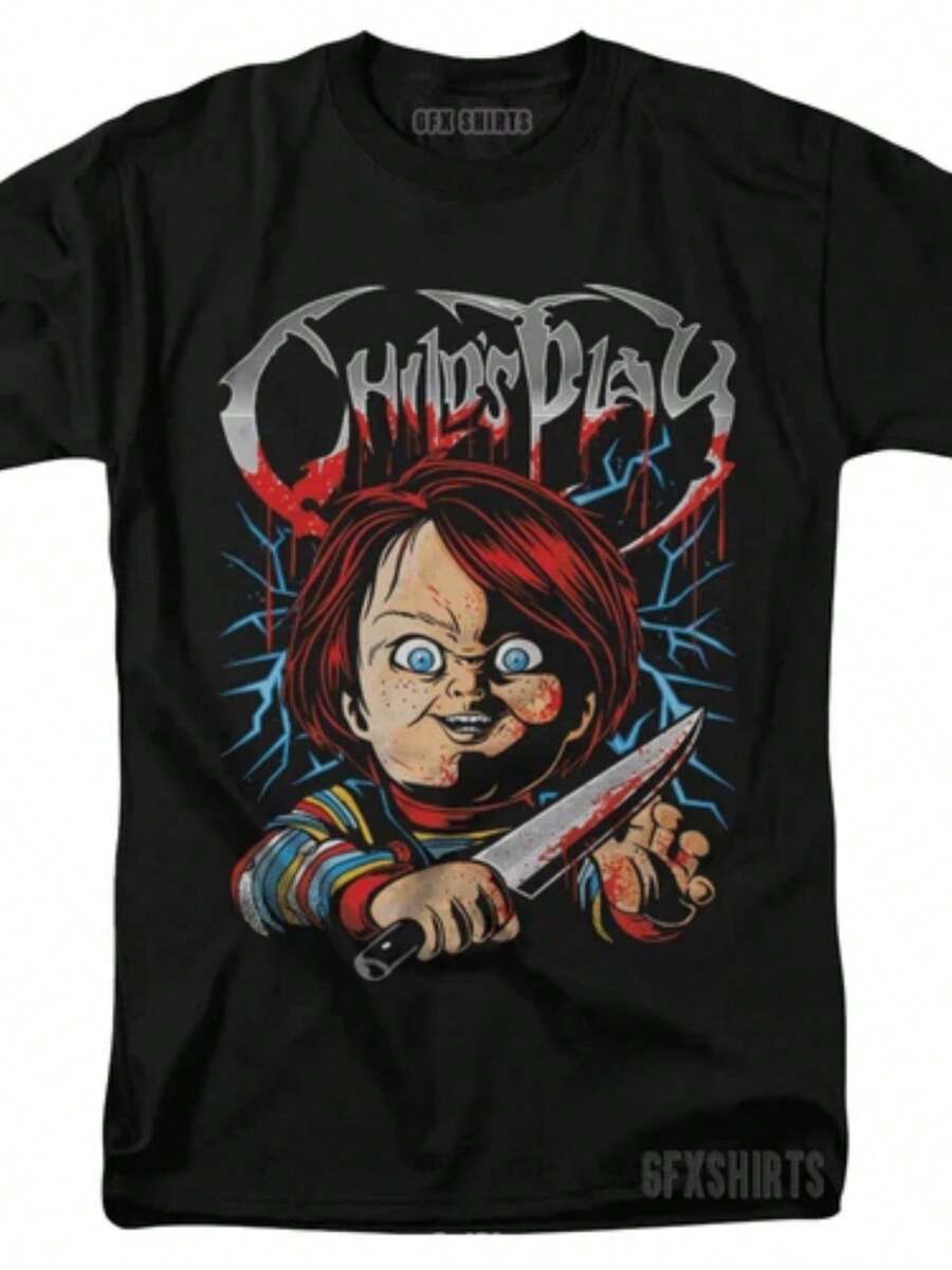 Childs Play 90s Holloween Horror Movie Vtg Graphic Design T-Shirt-1 - màu đen - Xem 1