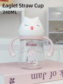 1個 240ML 卡通 360°吸管兒童杯，可愛嬰兒學習杯，Tritan 防嗆奶防漏耐摔，附手把與刻度，適合日常使用 - 鷹粉紅 - 查看 2