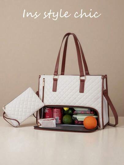 Classic Fashion Large Capacity Tote Bag, Classic Multi-Color Insulated Bag, Suitable For Storing Laptops, Diaper Bags, Commuter Bags, Also Ideal For Daily Fitness Lunch, Picnics, Waterproof Insulated Shoulder Bag. Also Can Be Given As A Mother's Day Gift To Mom. This Ladies' Lunch Bag, Lunch Box And Portable Insulated Lunch Bag Are Ideal For School And Travel.