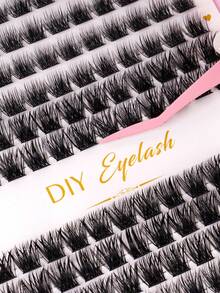MEM 416/384片仿貂毛假睫毛簇，DIY睫毛嫁接 - 高级D型卷翘浓密自然假睫毛簇，可重复使用，轻盈易戴 - 假睫毛簇，单根假睫毛，睫毛，假睫毛 - D - 查看 5