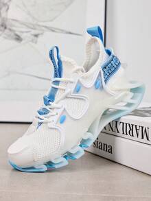 Women's Breathable Hollow-Out Sports Shoes, Blade Sole Casual Running Sneakers, Lace-Up - White - View 5