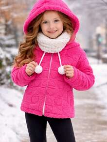 Very Warm Children's And Youth Teddy Coat With Hood - 玫紅色 - 查看 1