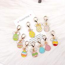 10个可爱迷你复活节兔子彩蛋钥匙扣，口袋拥抱魅力彩蛋和口袋拥抱卡片复活节钥匙圈，非常适合生日、复活节、母亲节、父亲节等特别场合，鼓励合成宝石，可爱迷你纪念品礼物 - 彩色 - 查看 6