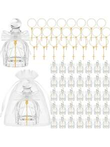 24pcs/Set Catholic Holy Water Bottles Wholesale, Baptism Guest Gifts, Glass Bottles With Gold Cross Bracelet, Lace Bow Tie, Ribbon, For Church Wedding Baptism Gifts (Lace Bow, White) - Multicolor - View 8