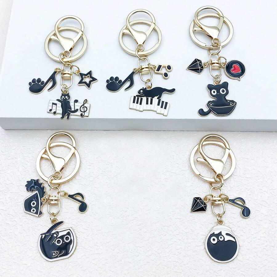 1pc Alloy Enamel Black Cat Note Keychain Cute Creative Keychain Suitable For Giving Gifts To Friends - one-size - View 1