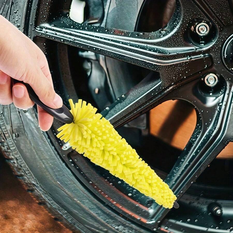 Yellow PP Material Tire Crevice Cleaning Brush, Multi-Functional Nano Sponge Wheel Hub Steel Brush, Car Tire Beauty Cleaning Tool - 1pc Yellow Sponge Wheel Brush - View 1
