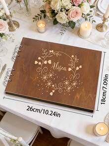 1 Libro de visitas de madera personalizado con nombre, 1 álbum de libro de visitas de boda con tema floral hermoso, 1 libro de visitas creativo. Este es un gran regalo para familiares y amigos, hecho con encuadernación espiral resistente. - Negro - Ver 4