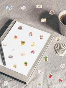 66/104 Stück Aquarell Campus Life Aufkleber - warmer Ton süße Tiere Lernthema, wasserfest wiederverwendbar für Planer/Handyhülle/Geschenkverpackung, Schulmaterial - Campus-Aufkleber - Übersicht 6