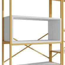 Modern Minimalist Style Shelf Measuring 160 X 29.5 X 180 Cm, Made Of Steel Tubes And MDF, Stable Rectangular Structure, Gold And White Colour, Easy To Assemble And Clean. - 1PC - 查看 9
