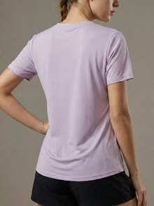 透气速干运动T恤，女士轻盈网眼运动上衣 - 淡紫色 - 查看 4