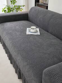 1 pieza Funda de sofá con estampado de hojas jacquard gris oscuro, protector de sofá elástico de envoltura completa, a prueba de polvo y resistente a la suciedad, lavable, sin incluir la funda de almohada - Gris Oscuro - Ver 8
