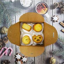 10pcs Kraft Paper Square Cake/Cookie/Nougat Gift Boxes With Ribbon Bow, Suitable For Birthday, Anniversary, Singles Party, Christmas, Valentine's Day And Other Occasions - Multicolor - View 3