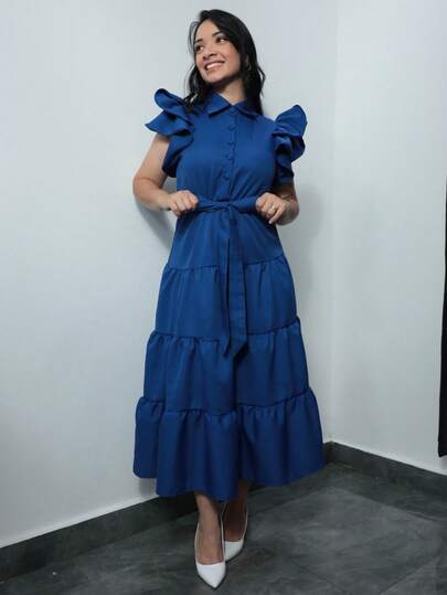 Vestido Feminino Premium Alfaiataria Rafaela Longo Manga Curta com Laço