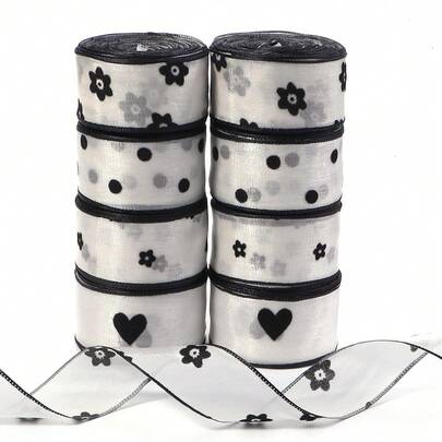 10 Yards/Roll Soft Flocked Polka Dot White Organza Ribbon, Bow Tie Decor For Wedding Dress, DIY Craft, Gift Wrapping, Clothing & Accessories Decoration