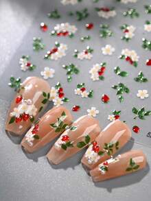 1片装 5D果冻白百合花美甲贴纸 牡丹玫瑰山茶花绿叶浮雕美甲贴花 春季精致美甲装饰贴纸 - 綠色 - 查看 4