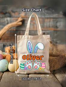 1pc Customized Personalized Easter Tote Bags, Customized Personalized Rabbit Text Canvas Baskets, Easter Gifts, For Girlfriend/Boyfriend, A Precious Gift, Wedding Gift, Retro, Simple, Fashionable, Decorative, Personalized, Gift Purpose, Mother's Day Gift, To Give Her A Special Gift, Sister, Girlfriend, Family, Best Friend, Sister-In-Law, Gift For Relatives, Festival Gift, Easter Gift - Multicolor - View 7