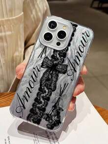 1pc Fashionable Korean Style Lace Flower Slogan Graphic Aesthetic Feather Laser Waterproof Anti-Fingerprint Anti-Scratch Transparent IMD Soft Glossy Smooth Phone Case Compatible With IPhone 16 ProMax/16/16 Pro/16 Plus/15/15 ProMax/15 Pro/11/12/13/14 ProMax/11 ProMax/12 Pro/12 ProMax/13 Pro/13 ProMax/14 Pro/14 ProMax, Chic & Creative - 款式4(1pc) - 查看 2